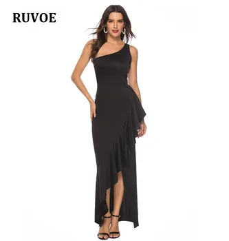 

Women Bodycon Dress 2019 Black Long Maxi Dress Sleeveless High Slit Dressses Bodycon One Shoulder Summer Party Dresses EN-178