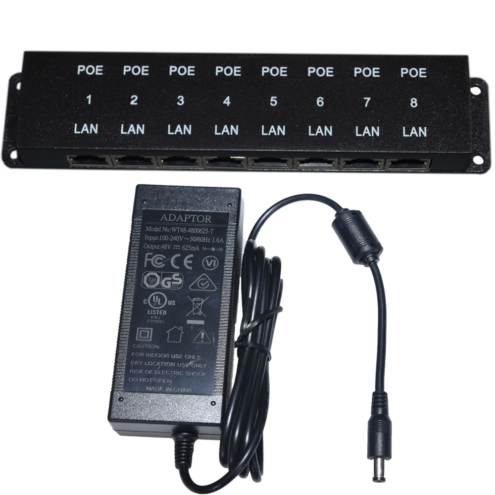 8 портов настенное крепление 100 питание через Ethernet PoE инжектор с 48 В 30 Вт Источник