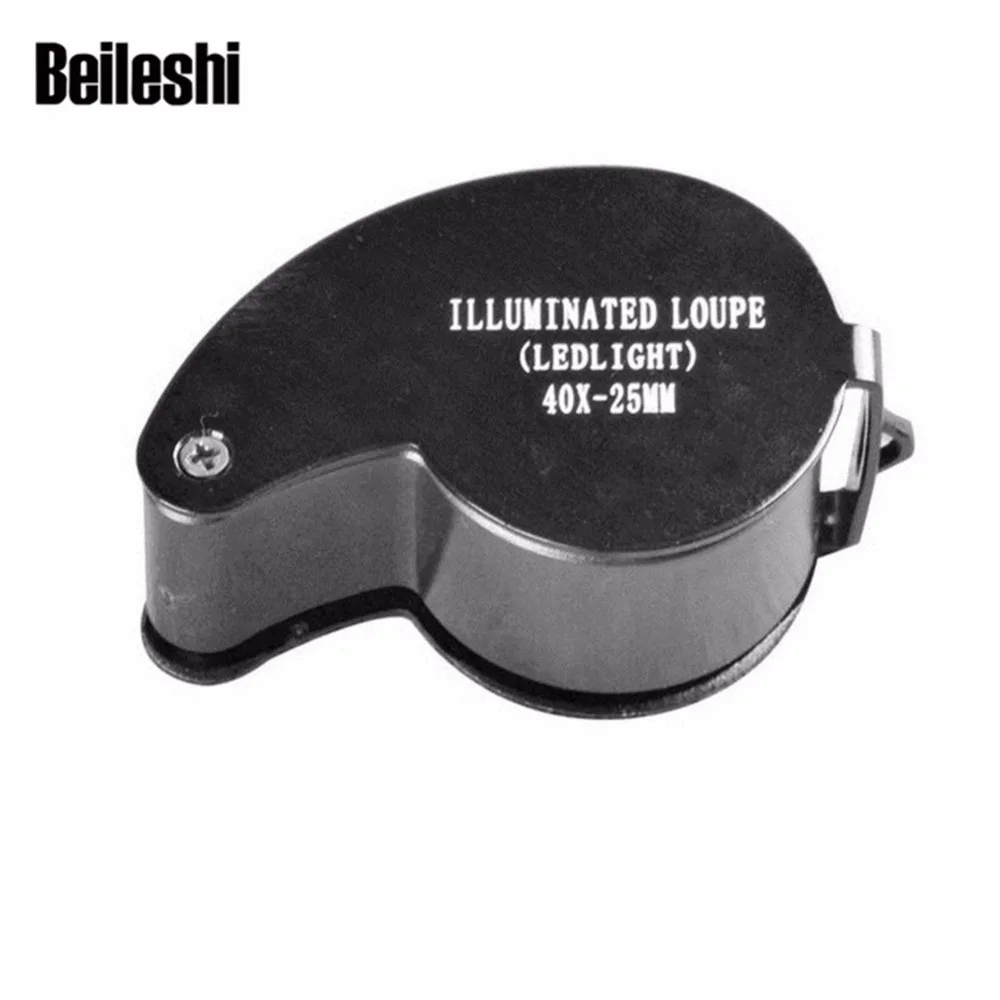 

Beileshi Magnifier 40X 25mm Portable Metal Mini Pocket Magnifying Jeweler Loupe LED Loop Brand new