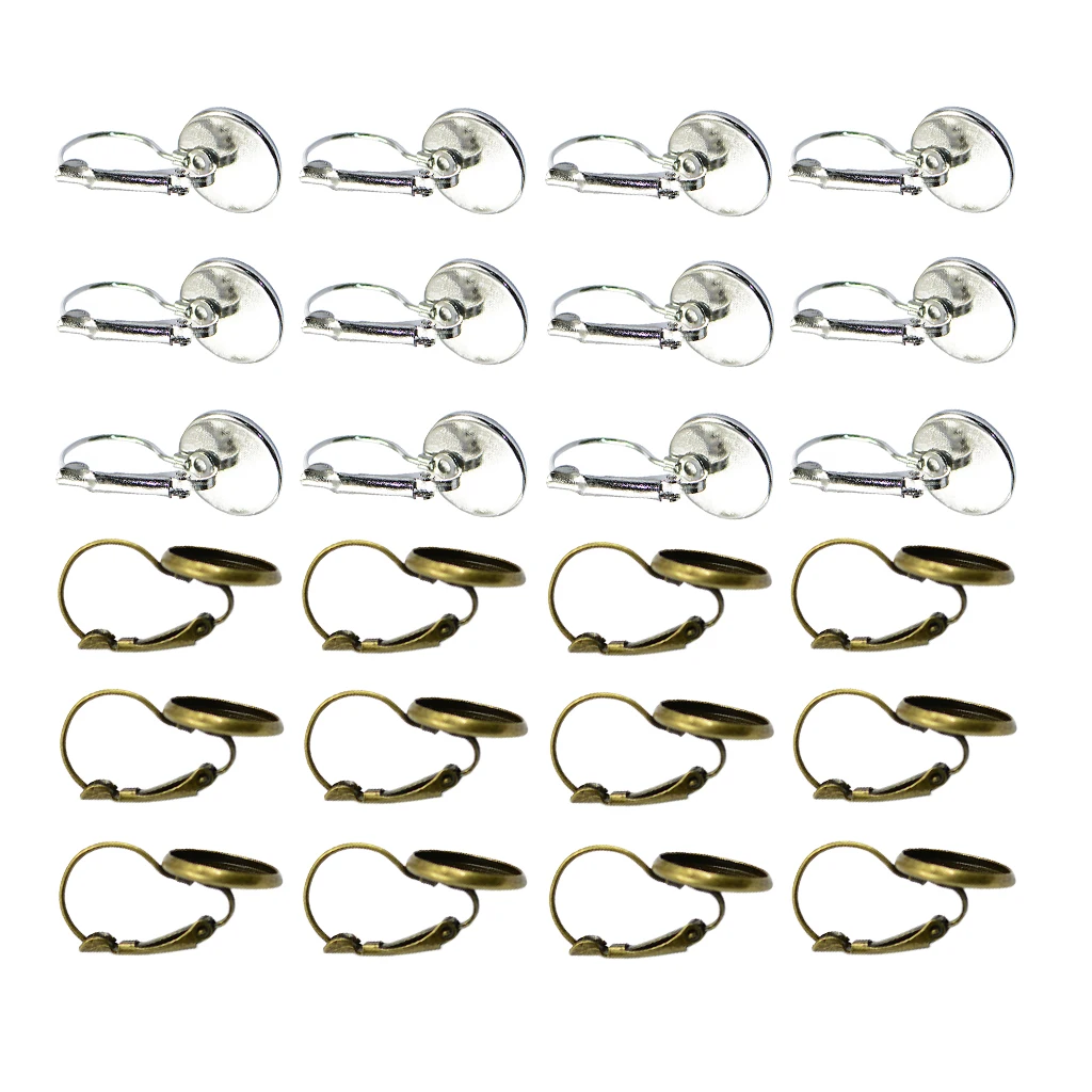 24 Pieces Earring Ear Wire Hook Findings Cabochon Setting Disc Round DIY Jewelry