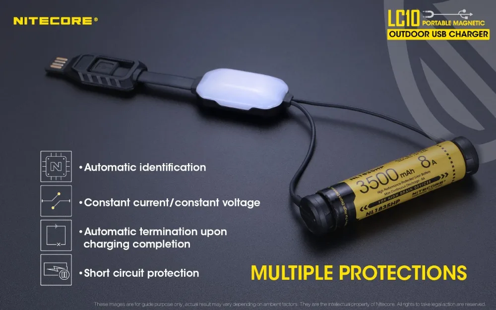 NITECORE LC10 портативное магнитное внешнее USB зарядное устройство для цилиндра литий-ионная аккумуляторная батарея 1A MAX DC 5V с датчиком светильник