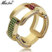 MISSFOX хип-хоп фиолетовое/синее/зеленое комбинированное мужское кольцо с цепочкой, квадратное кольцо с кубическим цирконием, высокое качество,, Золотая Роскошная бижутерия