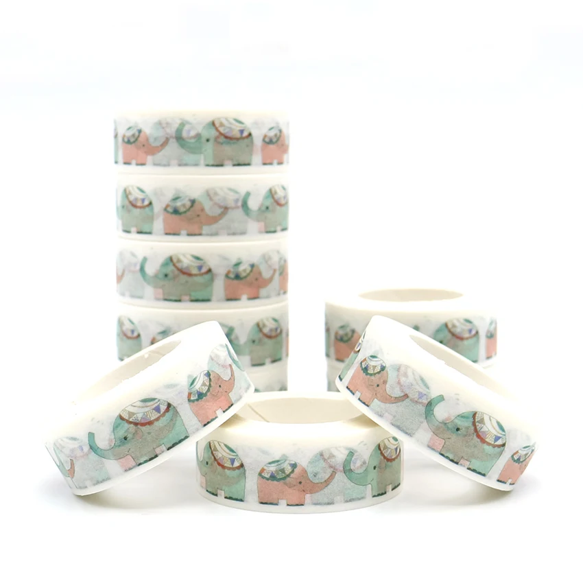 

10m*15mm Creative Watercolor Elephant Washi Tape Office Decorative Sticky Paper Masking Tape Self Adhesive Tape Scrapbook Tape