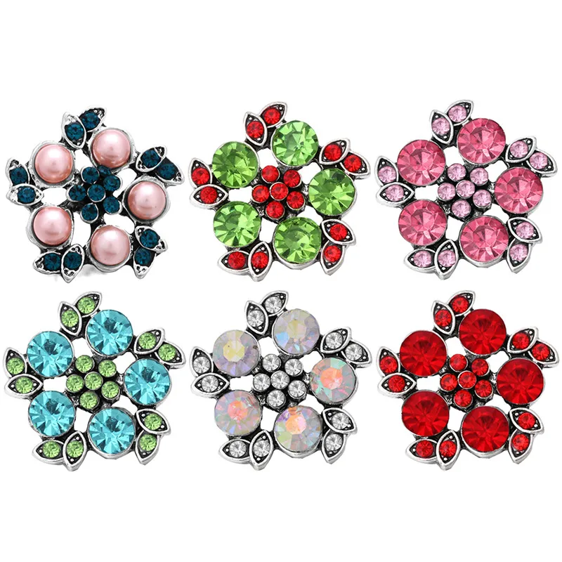 

Fashion 18mm Alloy Flower Snap Button Charm Rhinestone Button ginger Crystal Snaps Jewelry