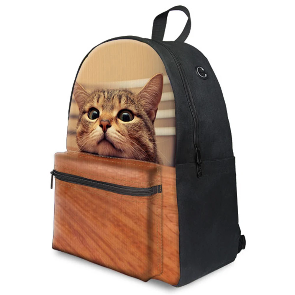 3D cute cat prints 15inch backpack back to school bag canvas backpack