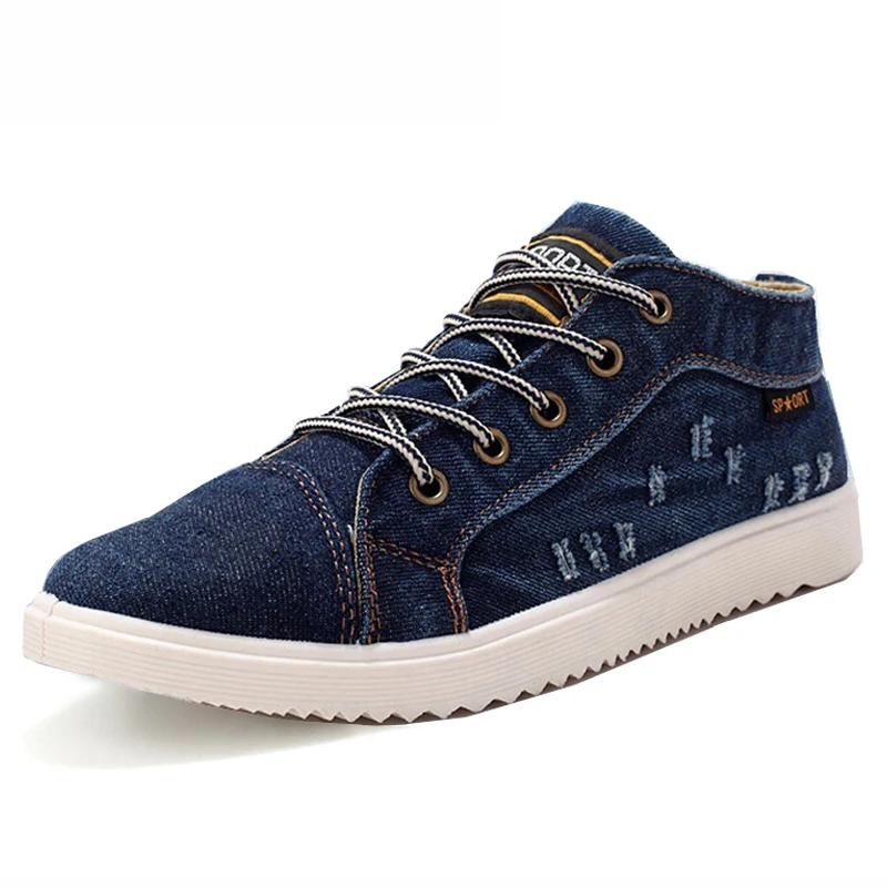

British Style Casual Shoes Men Fashion Vintage Denim Canvas Shoes Low-top Flats Men Ankle Boots Lace-Up School Shoes Footwear
