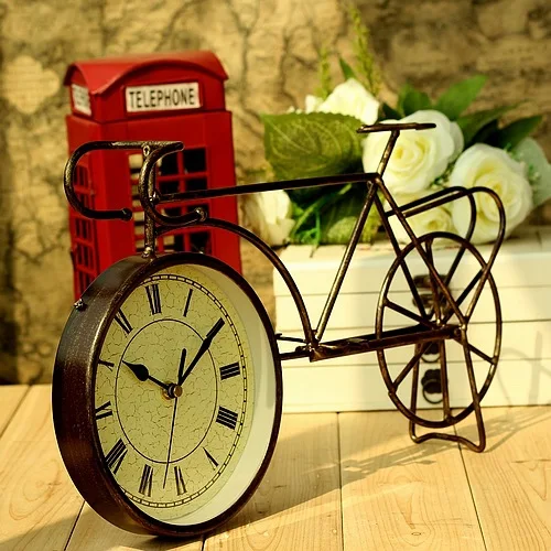 TUDA Free Shipping 15 Inch Retro Creative Table Clock Iron Bicycle Ornaments Table Clock Large Table Clock Mute Desk Clock