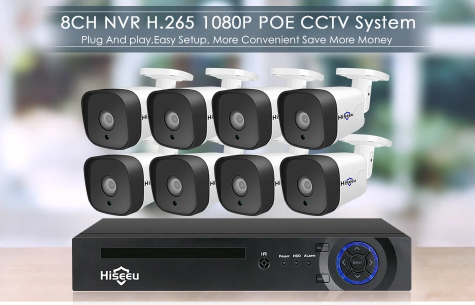 Hiseeu 8CH 1080P POE NVR CCTV система безопасности комплект H.265 2.0MP аудио запись ip-камера водонепроницаемый наружный комплект видеонаблюдения