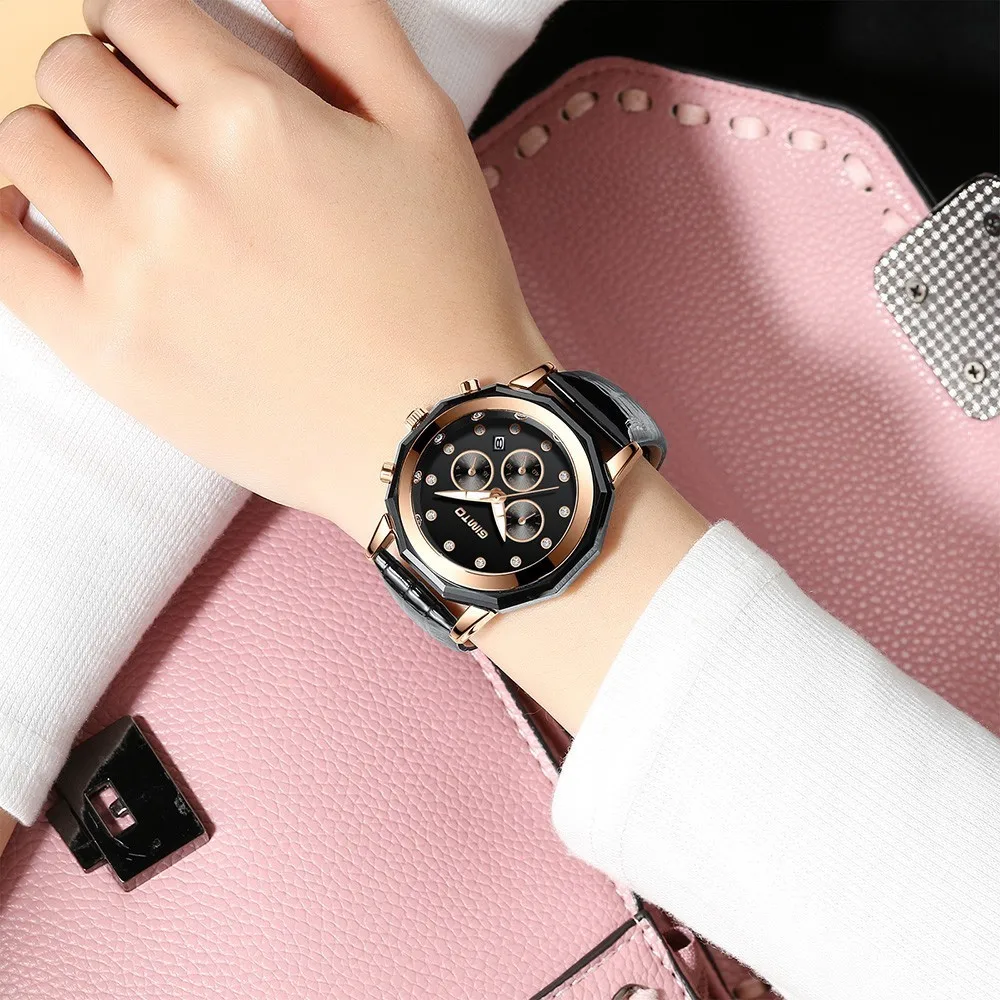 GIMTO Chronograph Sport Watch Rhinestone Clock Women Watches Luxury Brand Stopwatch Leather Waterproof Woman Watch 2018 Calendar GIMTO Chronograph Sport Watch Rhinestone Clock Women Watches Luxury Brand Stopwatch Leather Waterproof Woman Watch 2018 Calendar