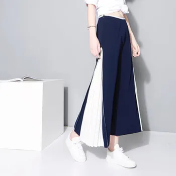 

Pants Women New Arrival Vadim European Version 2020 Loose Comfort Unique Stitching Wide Leg Chiffon Nine Points Casual Pants