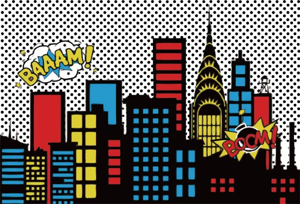 Laeacco супергерой ребенок день рождения вечерние комиксы город плакат с изображением зданий портрет фото фоны фотографии фонов фотостудия - Цвет: NSW04242