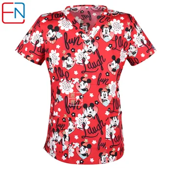 

Brand medical scrub tops for women surgical scrubs,scrub uniform in 100% print cotton