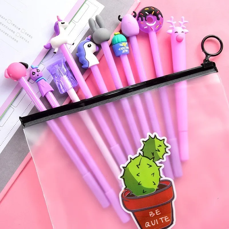 

1 Set Colorful 10pcs Gel Pen 1pc Pencil Bag Creative Cute Cartoon Writing 0.5mm Gel-ink Pens School Stationary Supplies 04272