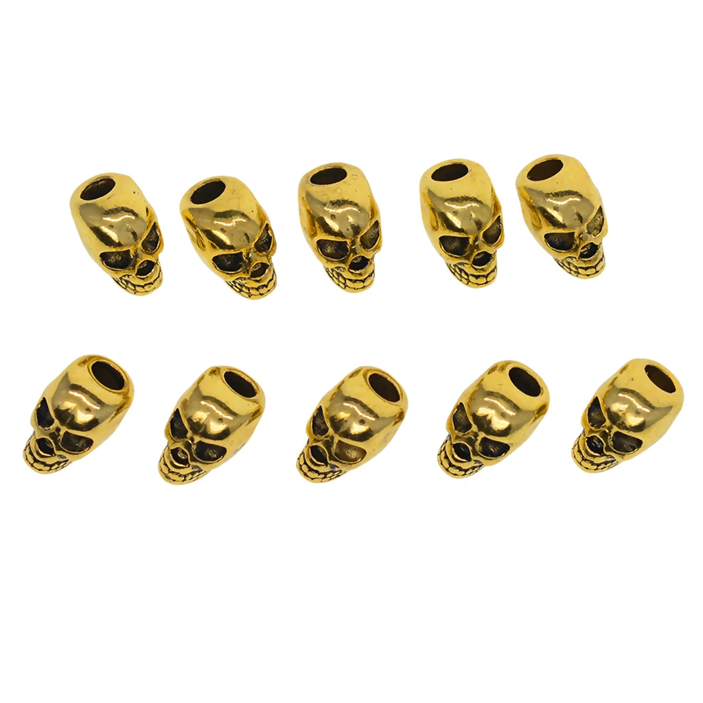 10pcs Alloy Antique Gold Gothic Punk Large Hole 3D Skull Spacer Loose Beads Jewelry Making Accessories