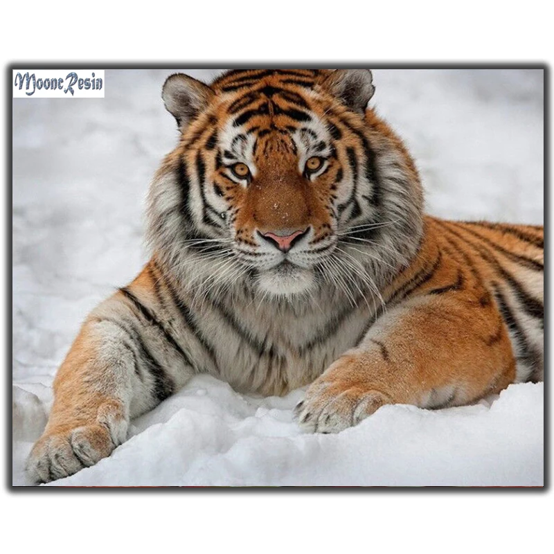 

MOONCRESIN Diy Diamond Embroidery Tiger In Snow Diamond Mosaic Full Round 5D Diamond Painting Cross Stitch Decoration Resin Gift