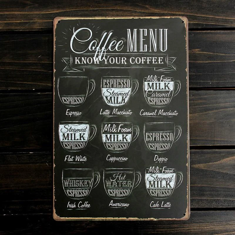 New Vintage Coffee Menu Tin Sign Plaque Metal Art Poster Bar Pub Cafe Home Decor