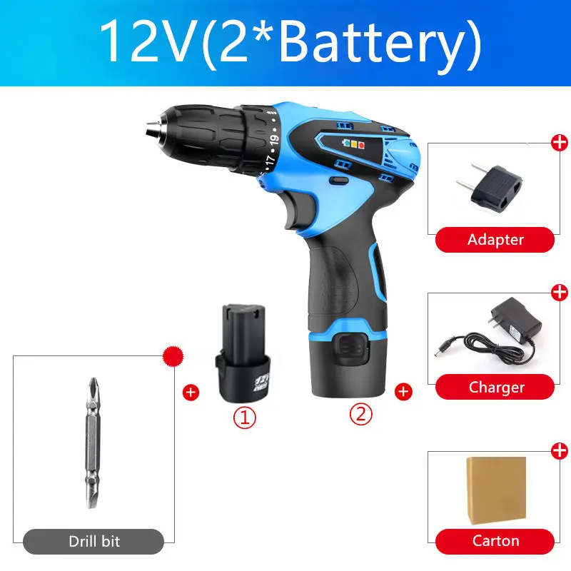 12 В 16,8 в 25 В аккумуляторная отвертка, электрическая дрель, электрическая батарея, шуруповерт, сверление, мини электрический шуруповерт, электроинструменты - Цвет: 12V 2Battery