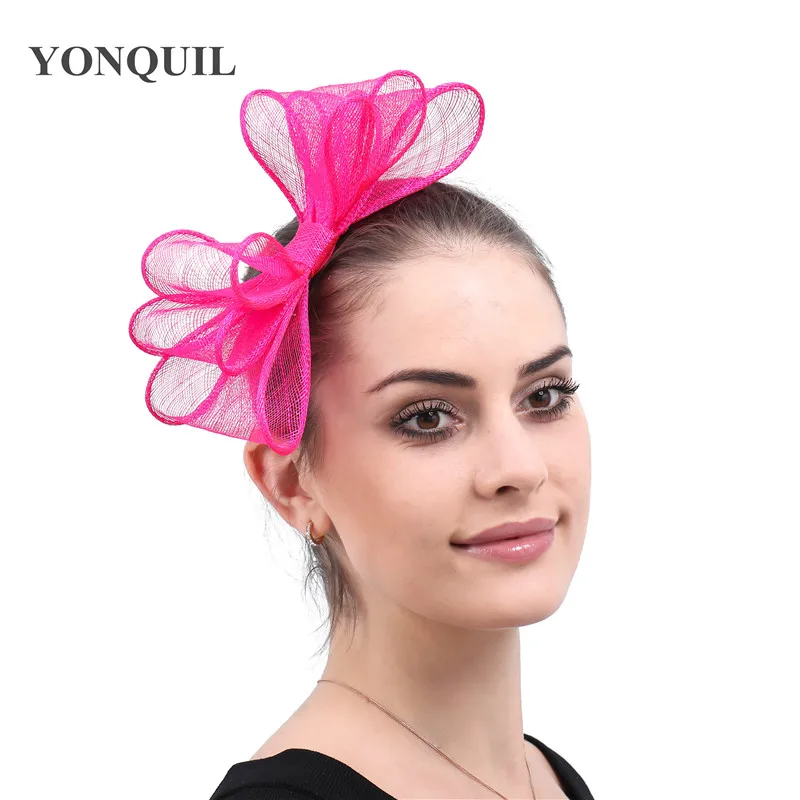 Ярко-розовый свадебный головной убор sinamay, женские элегантные модные шляпки-чародейки, аксессуары для волос на заколках для волос