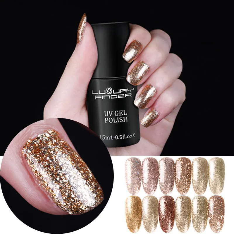 Luxury Finger 15ML Champagne Gold Bling Platinum Glitter UV Gel Sequins