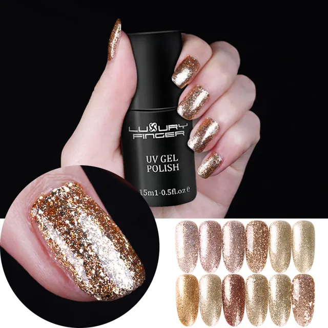 Luxury Finger 15ml Champagne Gold Bling Platinum Glitter Uv Gel Luxury Finger 15ml Champagne Gold Bling Platinum Glitter Uv Gel Sequins Nails Polish Base Top Coat