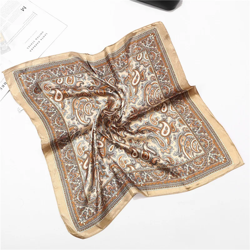 Scarf Silk Satin Bandana Women Summer Square Small Bag Wrap Bohemian Retro Paisley Ladies Scarves Indian Muslim Islamic Kerchief