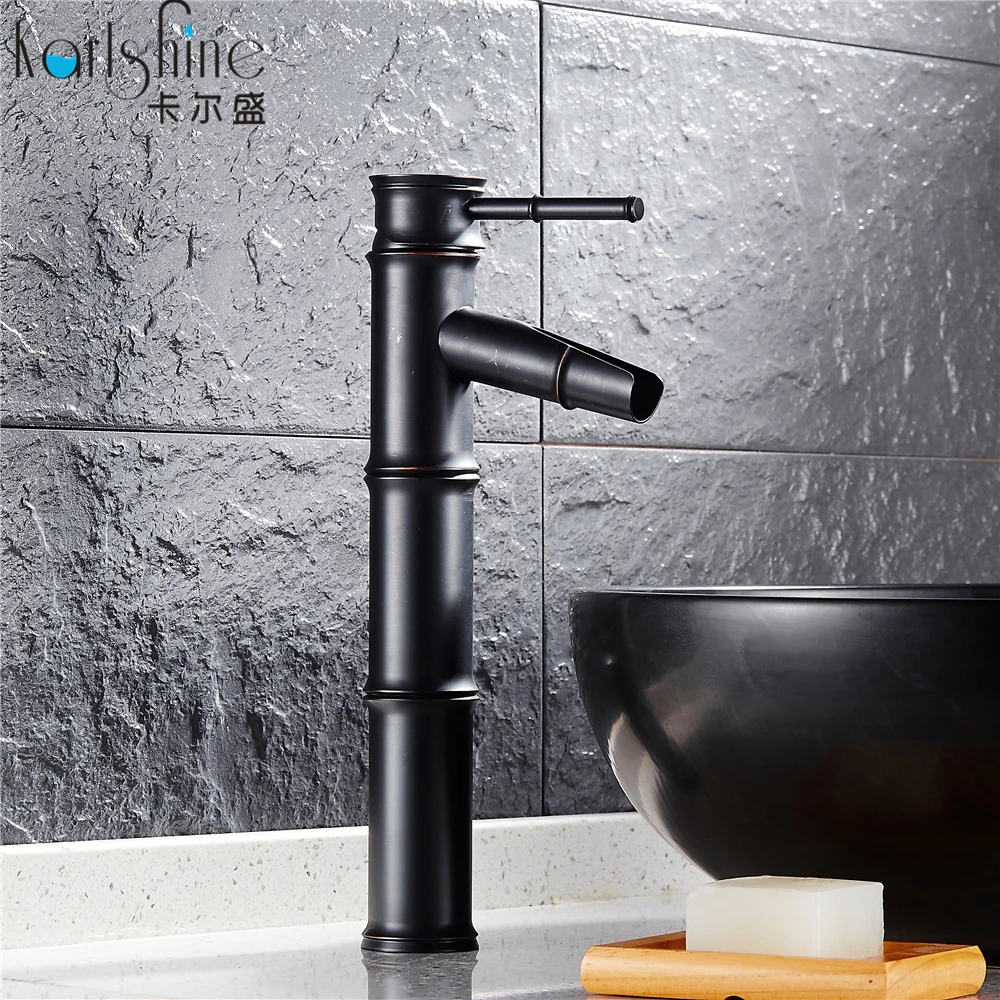 Free Shipping Wholesale And Retail New Deck Mounted Bamboo Shape Basin Sink Faucet oil rubbed bronze Black Bathroom Mixer Faucet