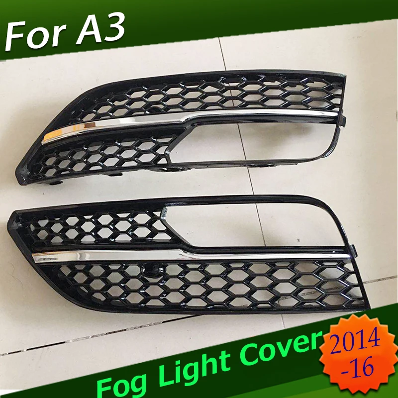 

For RS3 Style Front Bumper Fog Light Grilles Gloss Black for Audi A3 S-Line 8V 2013 2014 2015 2016 Car-styling