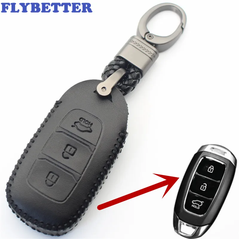 FLYBETTER 2 шт. брелок из натуральной кожи с 3 кнопками чехол для смарт ключа Hyundai SantaFe