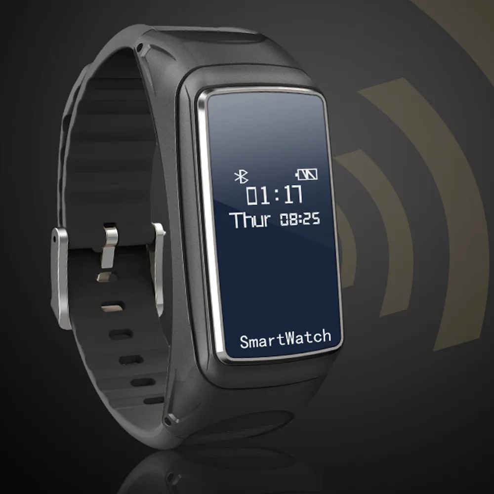 Наушники в ухо Bluetooth беспроводные Спортивные наушники Bluetooth умные спортивные часы для смартфона - Цвет: Черный