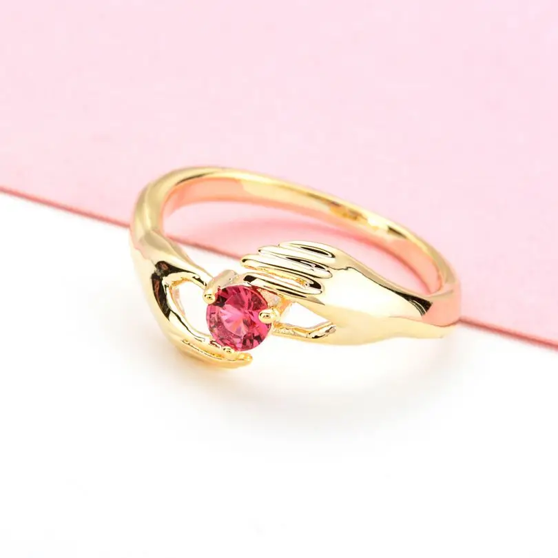 Милая романтическая Золотая рука, модное классическое кольцо с красным цирконом, подарок для женщин/девушек J Z-017