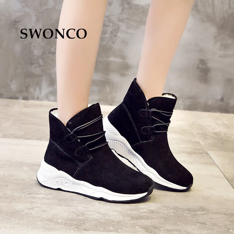 SWONCO/женские ботинки теплые зимние ботинки из натуральной кожи и шерсти Женская обувь кожаные зимние ботинки женская обувь на высоком каблуке 5 см
