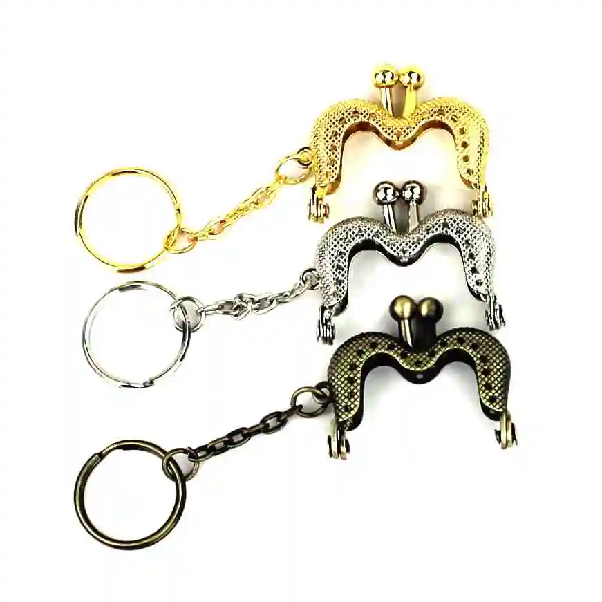 

3 Pcs/lot 4 cm Bronze Silver Golden mini M shape metal purse frame Kiss clasp lock With key ring bag accessory 3 colors