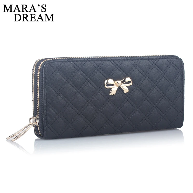 

Mara's Dream 2018 Latest Women Leather Long Wallet Female Coin Purse Plaid Bow Purse Money Bag Card Holders Womens Wallets Purse