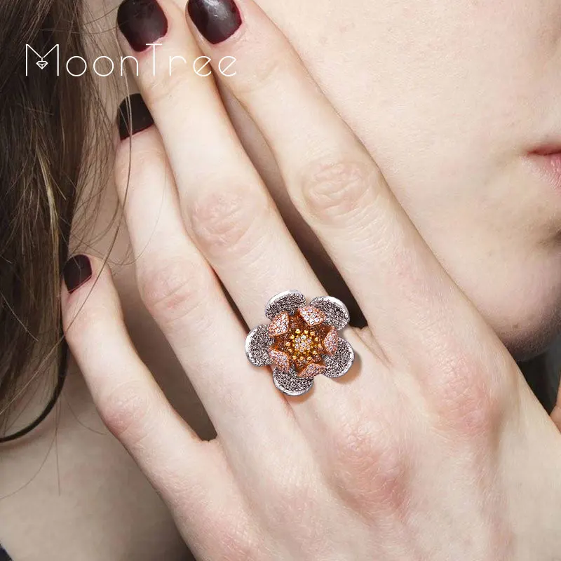 

MoonTree 22mm Luxury Flower Lotus Leaf Luxury Cubic Zircon Women Wedding Engagement Party Resizable Rings Jewelry
