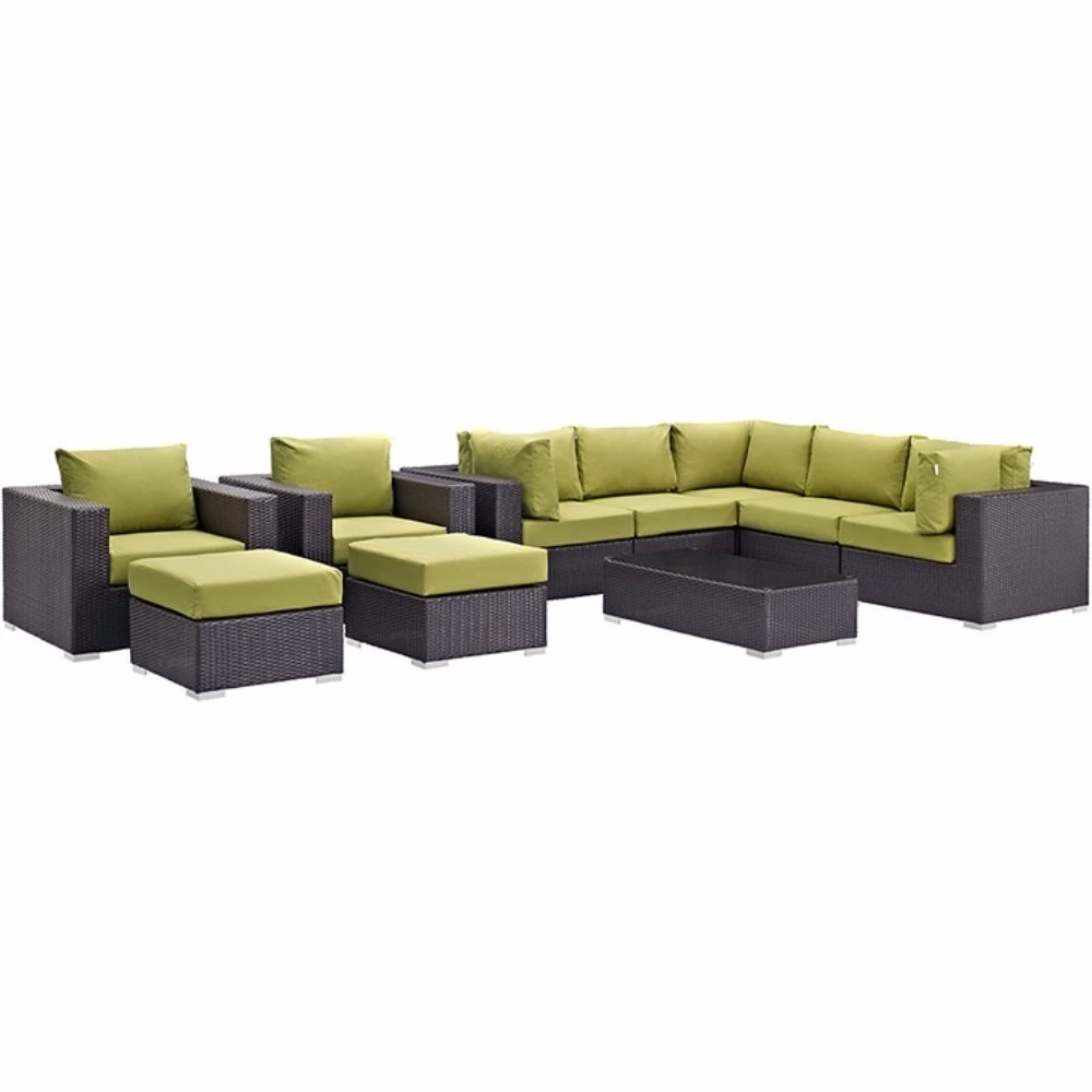 Convene 10 Piece Outdoor Patio Sectional Set, Espresso Peridot