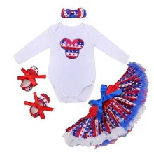 4 Июльские наряды с американским флагом, боди с длинными рукавами, юбка-пачка, комплекты одежды для девочек из 4 предметов, Ropa Bebe, костюм для девочек, детская одежда