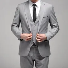 Из 3 предметов(куртка+ брюки+ жилет+ галстук) модные Мужской костюм Homme личные Свадебная вечеринка мужские костюмы для выпускного вечера Notch с отворотом, легкое серый