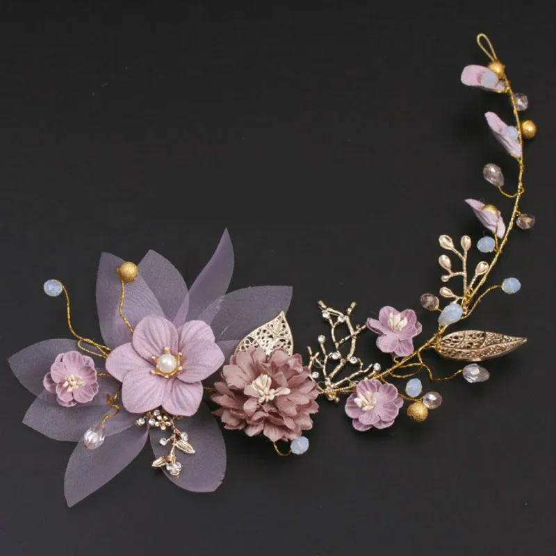 

Gilt purple bridal headdress series handmade gold leaf branches flower head flower hair accessories bridal wedding jewelry