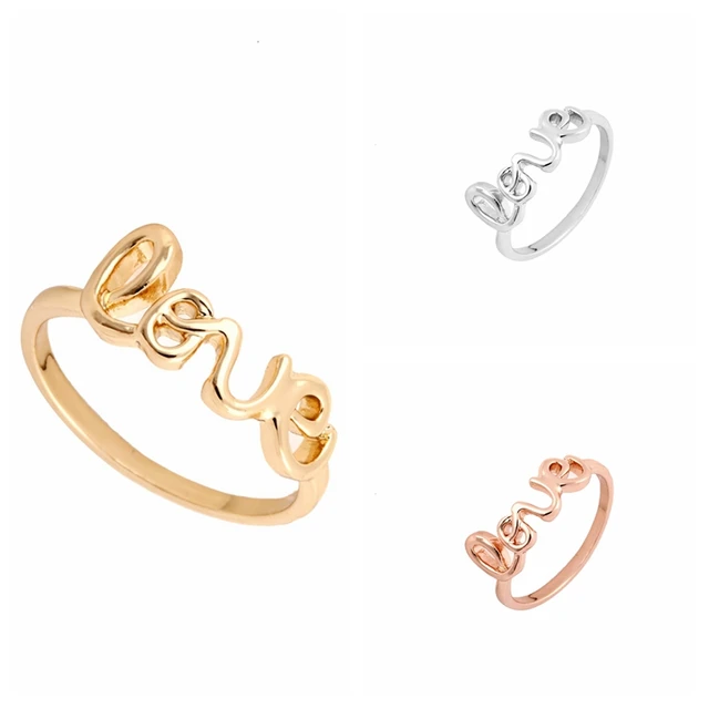 Min 1pc Fashion Romantic Alloy Love Letters Rings in Multicolor/Silver/Rose gold Min 1pc Fashion Romantic Alloy Love Letters Rings in Multicolor/Silver/Rose gold
