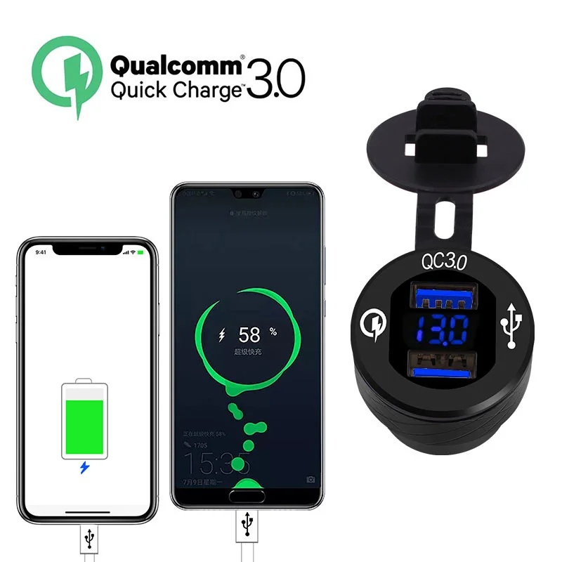 WUPP автомобильное быстрое зарядное устройство QC3.0 двойной USB прикуриватель для BMW отображение напряжения на светодиодном дисплее 12-24 в USB адаптер европейские стандарты разъем