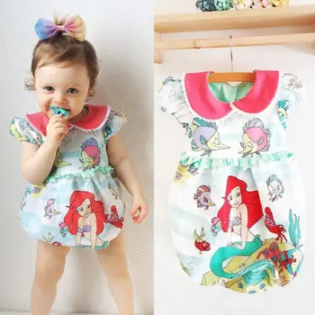 

New Arrival Princess Cartoon Bodysuits Summer Baby Girls Mermaid Sleeveless Bodysuit Jumpsuit Toddler Fashion Outfit Clothes
