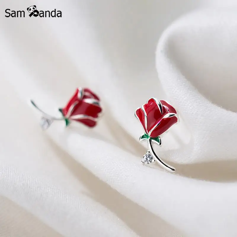 Аутентичные серьги-гвоздики в Корейском стиле из стерлингового серебра 925 пробы с маленьким цветком розы для женщин и девушек, ювелирный подарок