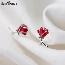Аутентичные серьги-гвоздики в Корейском стиле из стерлингового серебра 925 пробы с маленьким цветком розы для женщин и девушек, ювелирный подарок