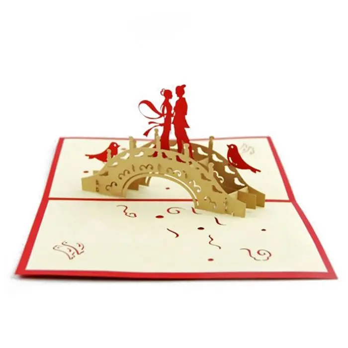 Бумажное ремесло ручной работы 3D всплывающие поздравительные открытки для Святого Валентина, влюбленных, пары счастливый юбилей подарки(сорока мост дата