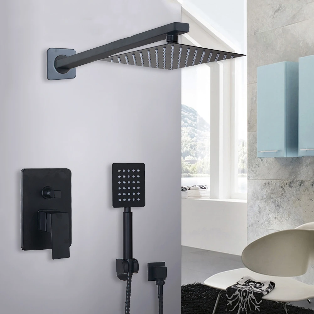 01 Shower Set Ванная комната набор для душа насадки черный 8 дюймов Настенный Ванная комната ливневый смеситель наборы душа и ручная насадка для душа - Цвет: 01 Shower Set