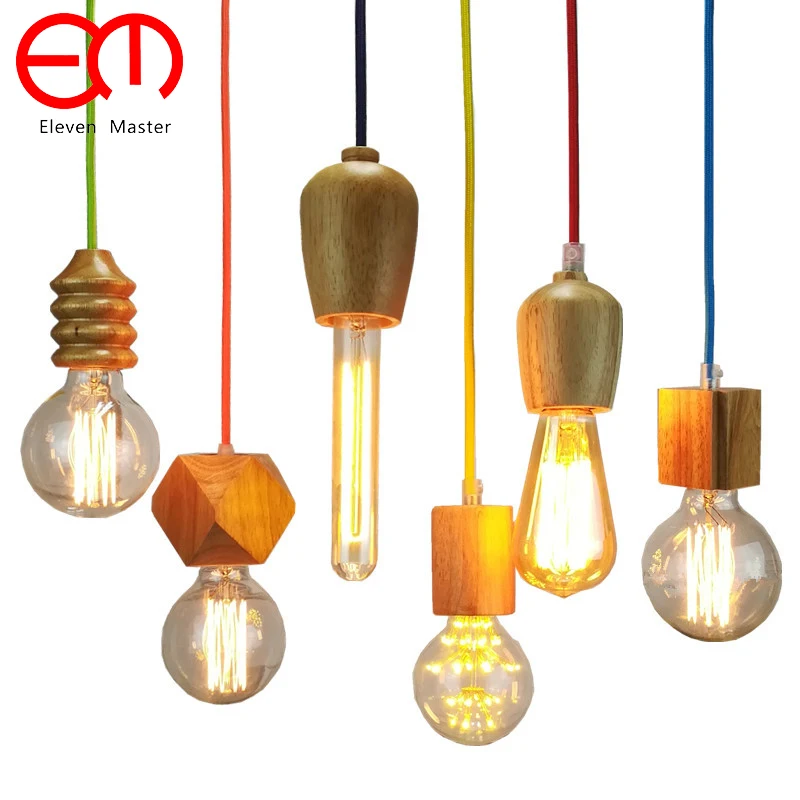Винтажный подвесной светильник из дуба, дерева, ретро, лампа 120 см, цветной провод E27, розетка, деревянный держатель, подвесной светильник