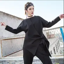 S-6XL! Весенняя новая стильная женская одежда футболка с длинными рукавами модный Европейский стиль неправильный свободный пояс пальто