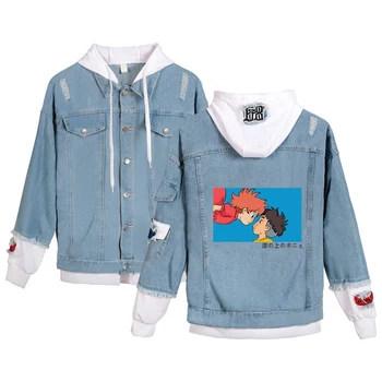 

2019 Ponyo on the Cliff Denim Jean Stitching Jacket Coat Harajuku jeans hoodies wear Clothes fans Ponyo Hoodies for men/women