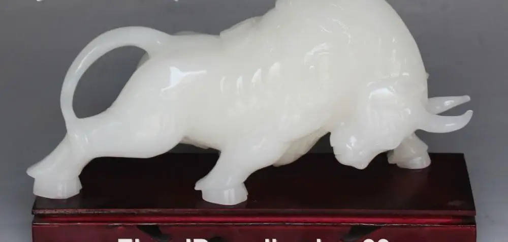 

12" China 100% Natural White Jade Zodiac Year Strong Bull Oxen Pure Hand Statue
