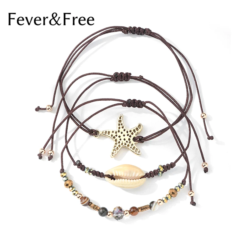 

Fever&Free Bohemia Bracelets Set Starfish Fashion Adjustable Rope Bracelets Chain Weave Beaded Bracelet & Bangles Jewelry Gifts